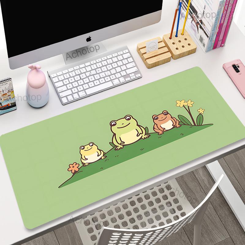 Kawaii frogs Desk Mat Large Gaming Mousepad XXL Cute Mouse Pad Anime Aesthetic Cozi Lofi Plant Green Extended Deskmat x