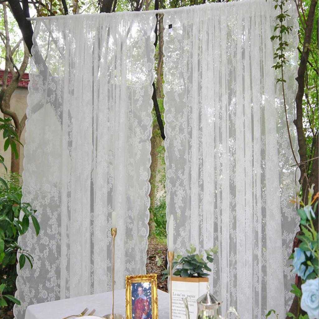1pc Romantic Lace Sheer Curtain, Rod Pocket Flower Lace Window Curtains for Living Room Bedroom Home Decor, Window Screening