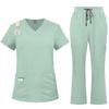 Summer Work Uniform Set Women Thin Pants Quick Dry V Neck Short Sleeve Top Home Outerwear