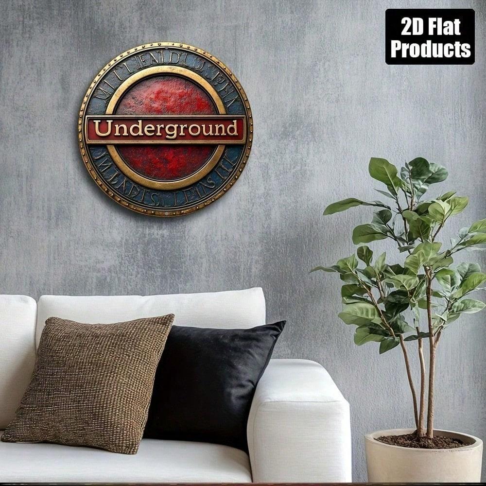 Vintage London Underground Round Metal Wall Sign Retro Bar Cafe Home Decor 8x8 Inch