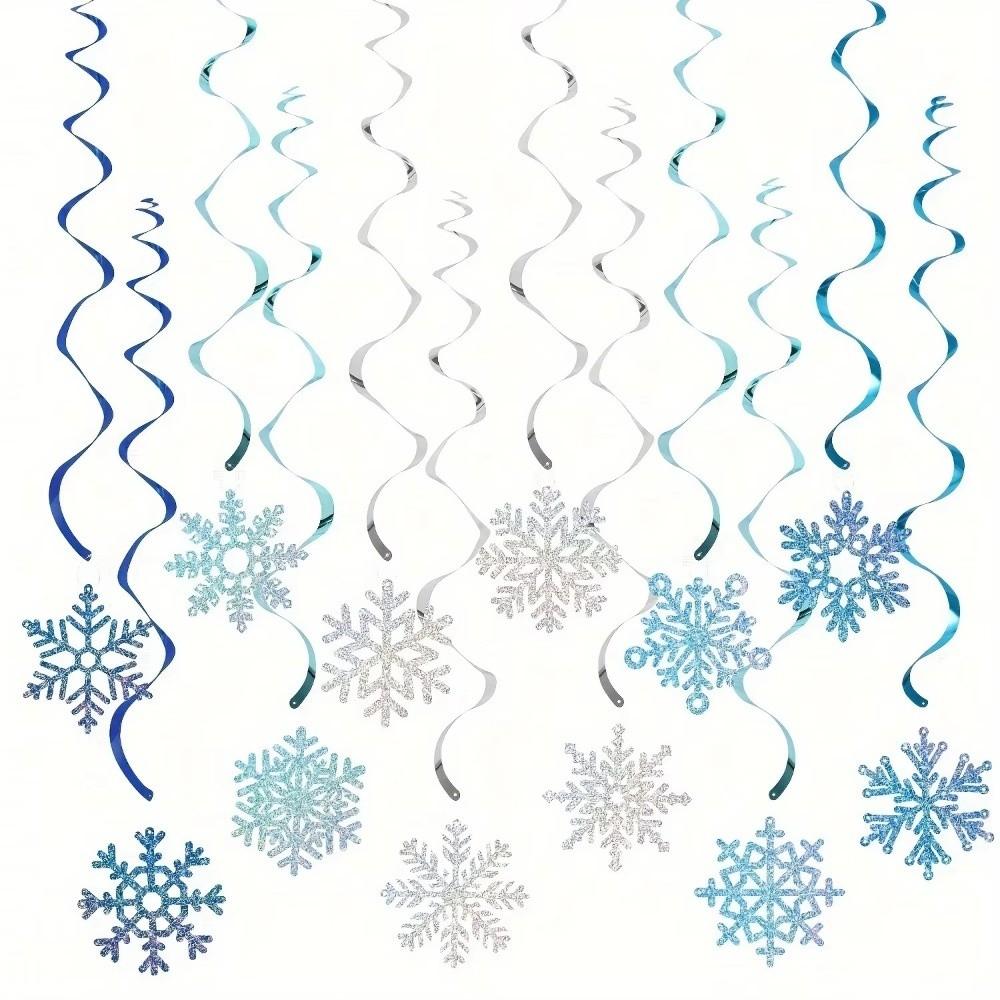 8pcs Ceiling Streamers Snowflake Hanging Ornament Swirl Spirals Hanging Accent  Christmas Tree