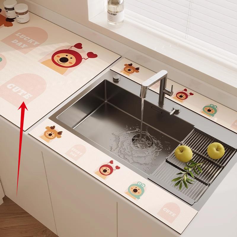 3PC Kitchen Faucet Diatomaceous Earth Water Stopper Drain Mat Bathroom Countertop Absorbent Mat Long Narrow Edge Coaster