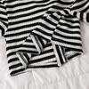 Girls' Minimalist Set: Fall Children's Black-and-White Striped V-Neck Patchwork Bow-Tie Top and Pants Two-Piece Loungewear Set