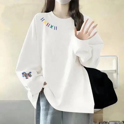 Women's Korean Style Loose Fit Pure Cotton Long-Sleeve T-Shirt - 2025 Spring/Autumn Collection
