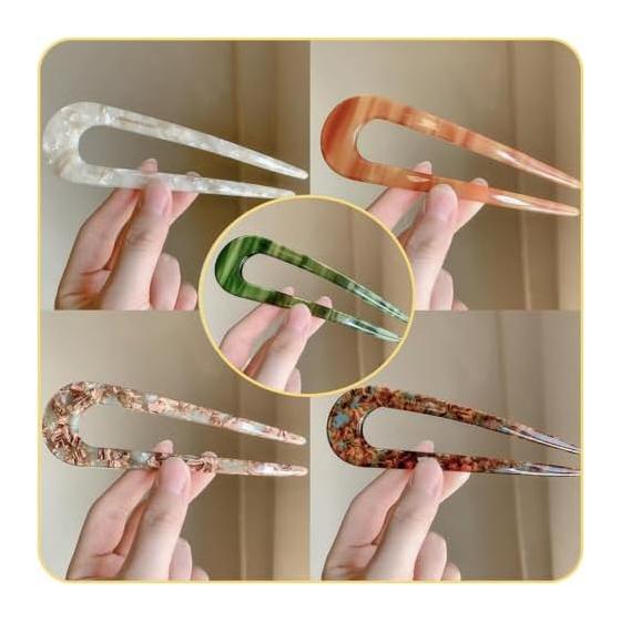 Ensemble de barrettes en U, 5 pièces, Motif écaille de tortue, Accessoires de cheveux élégants pour femmes, Bâtonnets à chignon, Parfait pour les occasions formelles et