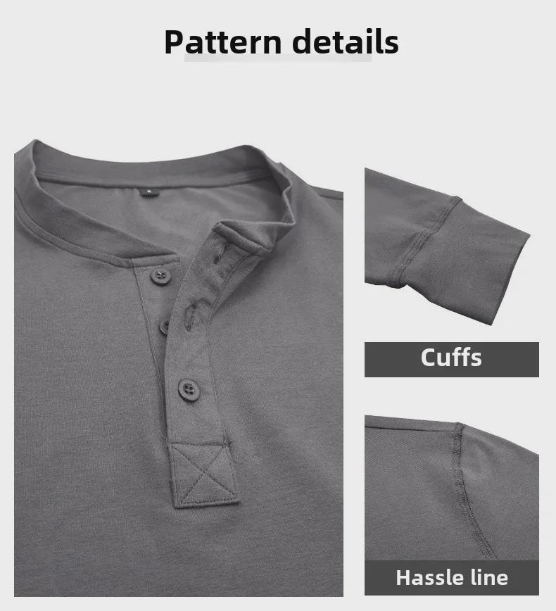 Heren Katoen Henley Shirt met Lange Mouwen - Europese & Amerikaanse Stijl