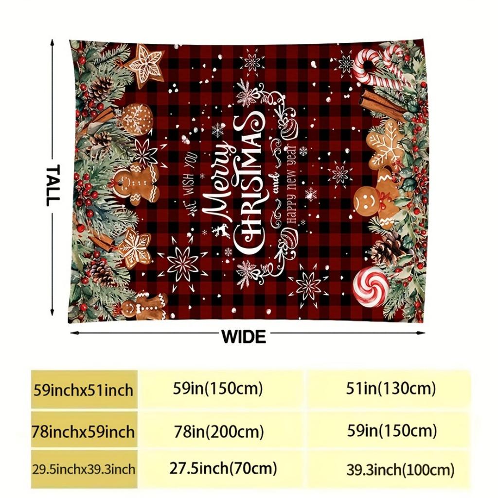 1pc Red Marry Christmas Blanket Candy Gingerbread Man Printed Skin-Friendly Soft Blanket New for Home Christmas Decoration