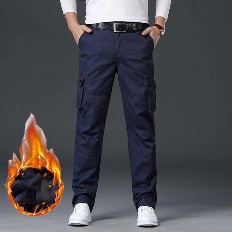 Autumn and Winter Plus Size Men's Thickened Padded Trousers with Solid Colour Warm Loose External Wear Cold Windtrousers