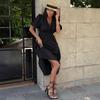 French V-neck Elegant Coffee Break Dress For Women With Hollow Design