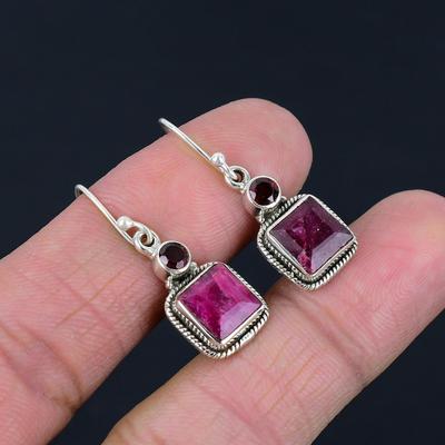 Natural Ruby Garnet Gemstones Earrings Solid 925 Sterling Silver Handmade Drop Dangle Earrings Jewelry For Valentine's Day Gift