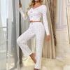 Women's Home Clothes Pajamas Long Sleeved Pants Loose And Comfortable Sexy Lace Love Print V-neck Two-piece Set