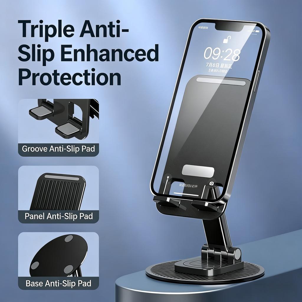 Multifunctional Metal Live Stream Desktop Stand, Universal Telescopic Lazy Holder For Phone & Tablet, Black Counter-Slip Rotatable