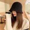 Autumn and Winter New Hollow Knitted Bucket Hat Versatile Face Small Fisherman Hat Simple Warm Basin Hat