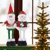 Christmas Plush Doll with Retractable Legs Handmade Standing Snowman Santa Claus Plush Toy Xmas Winter Holiday Party Decoration Ornament