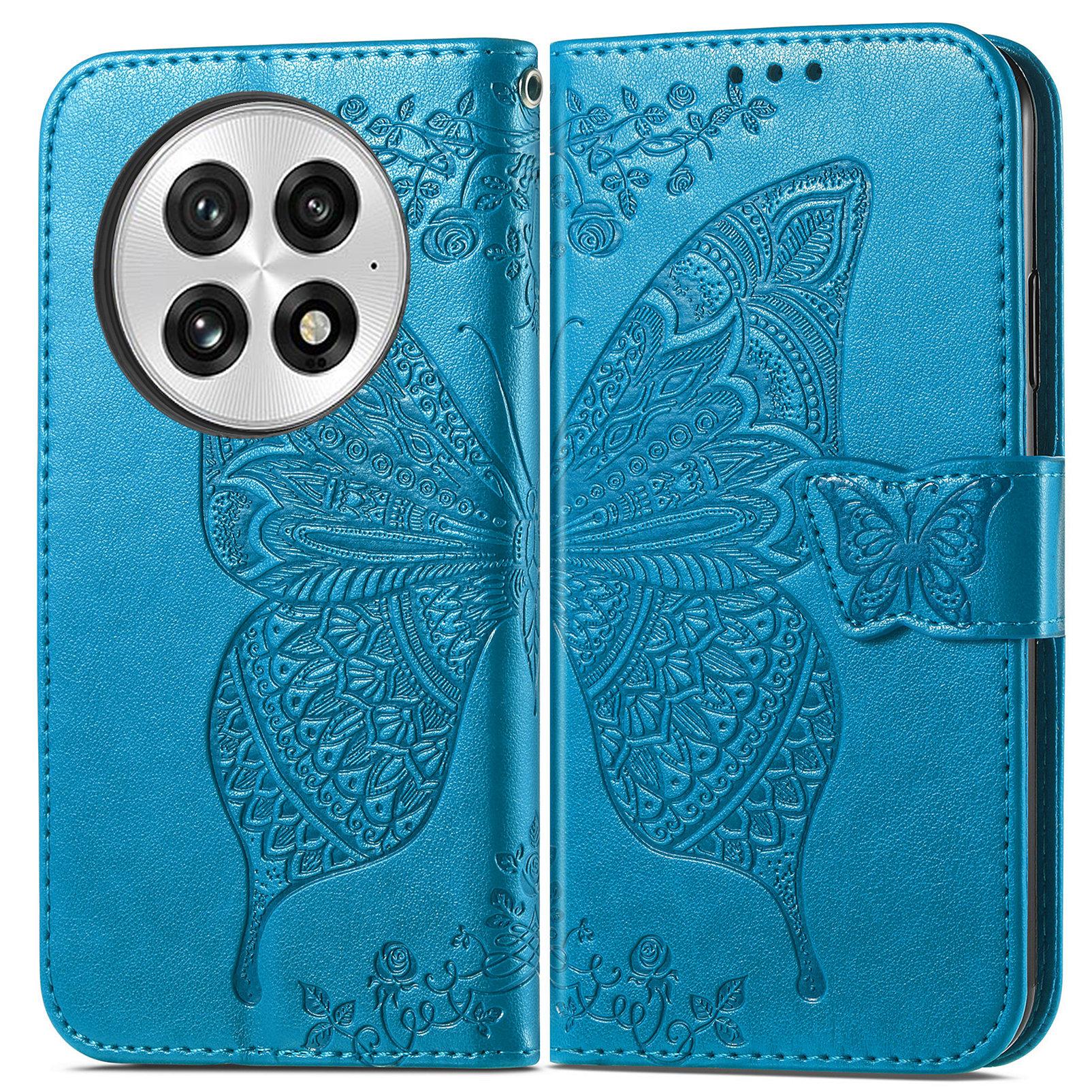 

For OnePlus 13 Case with Strap Butterfly Pattern PU Leather Wallet Phone Cover Black