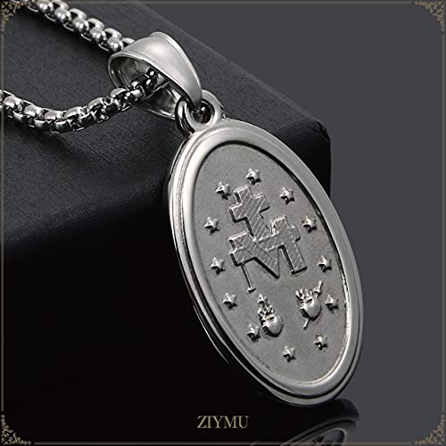 ZIYMU Virgin Mary Miraculous Medal Pendant Necklace with Venetian Chain, 50cm, Silver, Men's, Zm-p-051
