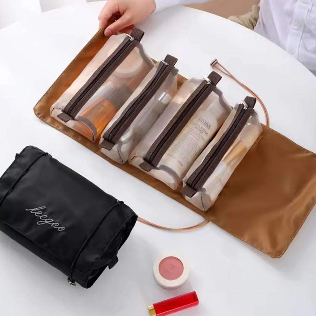 4 In 1 Detachable Makeup Bag Women Zipper Mesh Large Capacity Cosmetics Pouch Foldable Portable Travel Wash Storage Bag