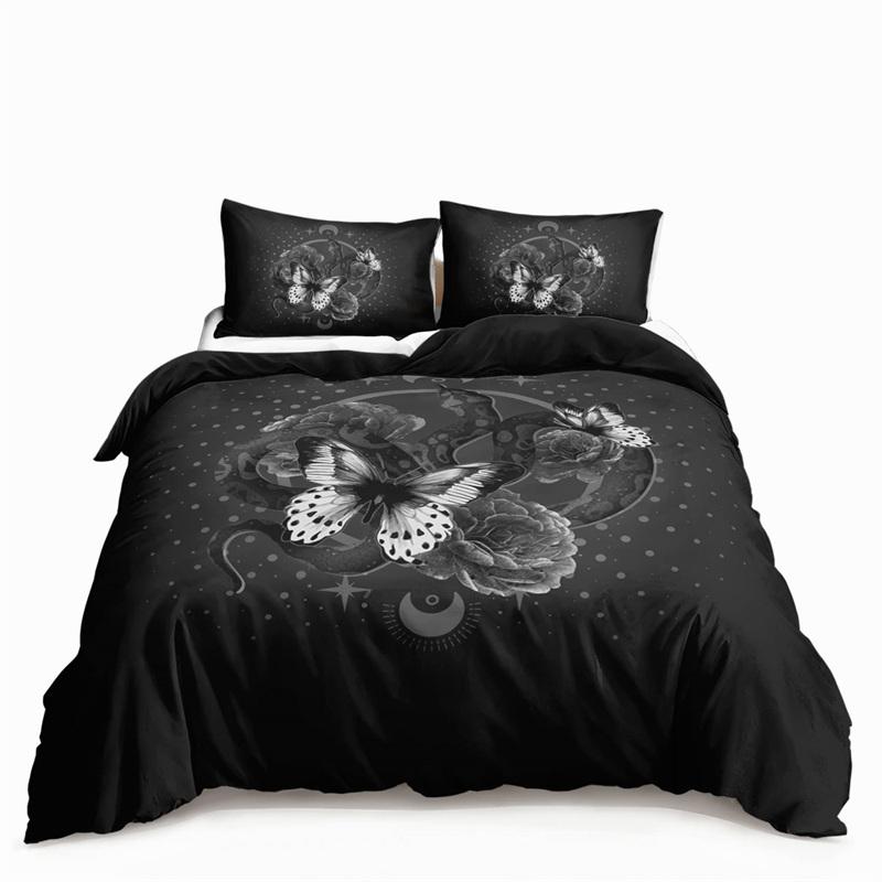 Butterfly And Death Moth Bedding Collection For Girls Gothic Skull Boho Comforter Cover Decor Bedroom Sun And Moon Pattern Duvet Cover
