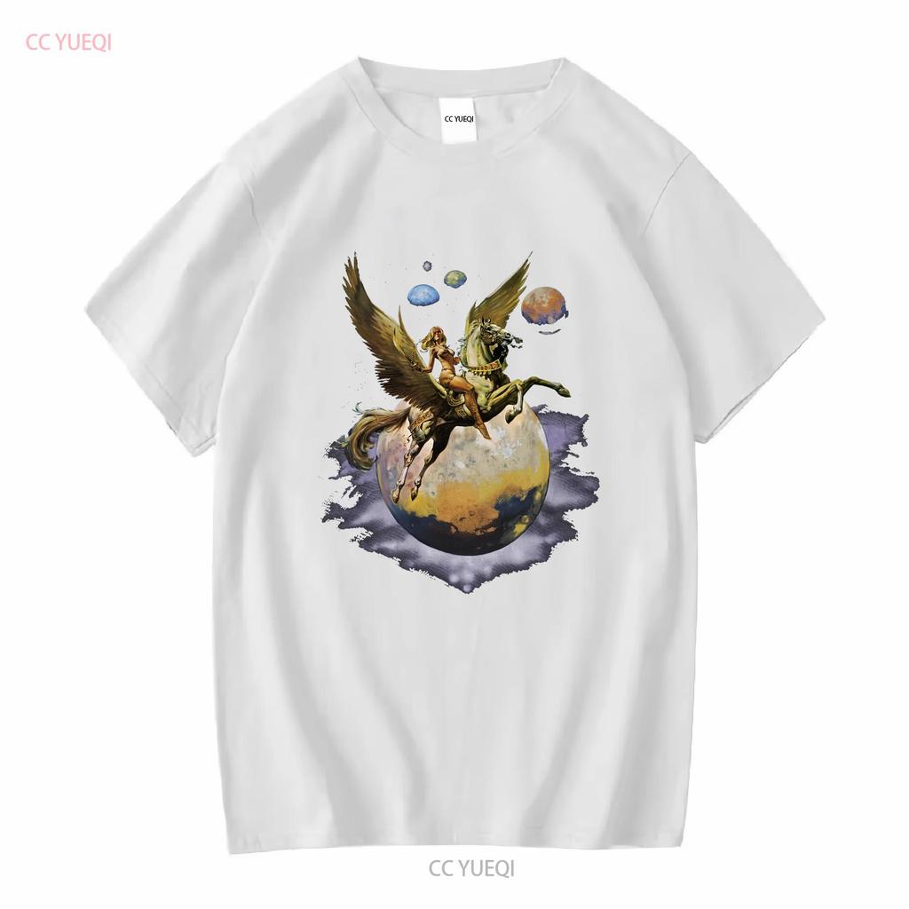 BORIS VALLEJO PEGASUS NEUES SCHWARZES T-SHIRT Lang- oder Kurzarm Vintage-Waschung Unisex Bequeme Streetwear Leicht stylisch