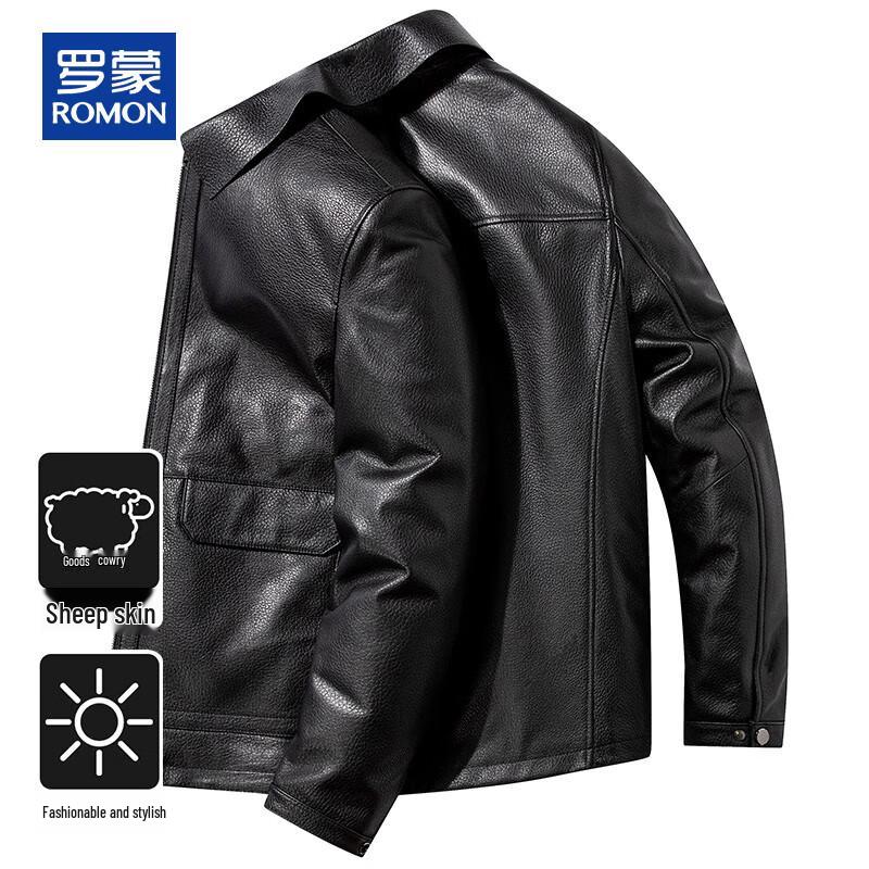 

Romon Men s Genuine Leather Lapel Jacket 3XL