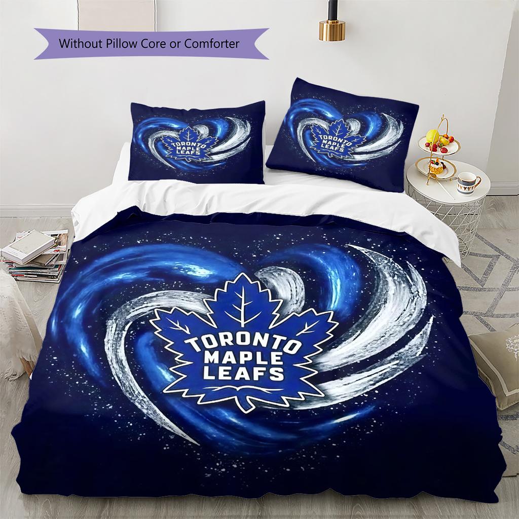 Toronto Maple Leafs2 Pattern Bedding Quilt Set Home Decoration Gift (1 * Duvet Cover + 2 * Pillowcase Without Core)
