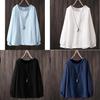 Cotton Linen Long Sleeve Shirt For Women With Round Neck And Relaxed Fit