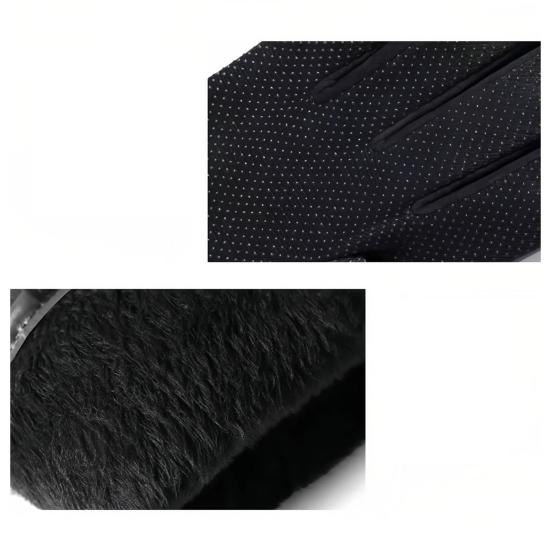 1 Pair Faux Leather Cycling Gloves Men Women Anti-slip Touchscreen Fleece Lined Gloves Winter Outdoor Cold Weather Wind-proof Warm Thick Thermal