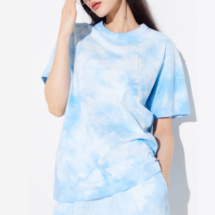 MLB Tie-Dye Logo Printed Embroidered Dopamine Round Neck Nautical Short Sleeve T-Shirt Unisex T-Shirts Blue 3ATS40023-07BLS