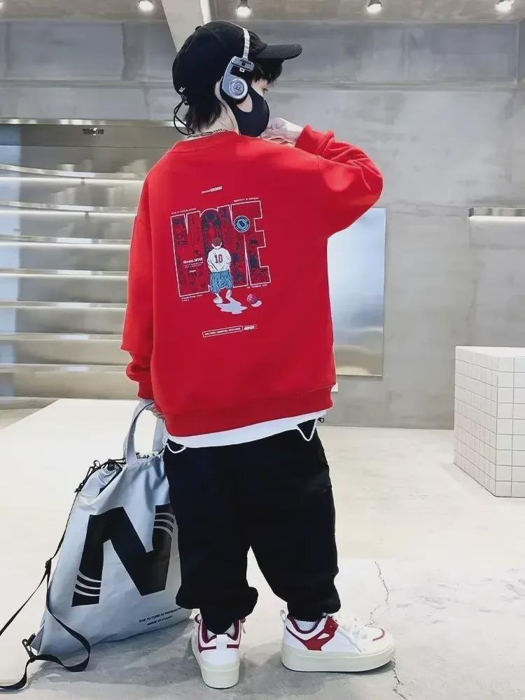 

Детская толстовка свободного кроя с круглым вырезом осень/зима 2023 года в корейском стиле — шикарный модный наряд в гонконгском стиле 150 cm