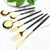 Western 36Pcs Black Gold Cutlery Set Mirror Silverware Stainless Steel Dinnerware Knife Cake Fork Spoon Tableware Flatware Kitchen Wedding Accessories