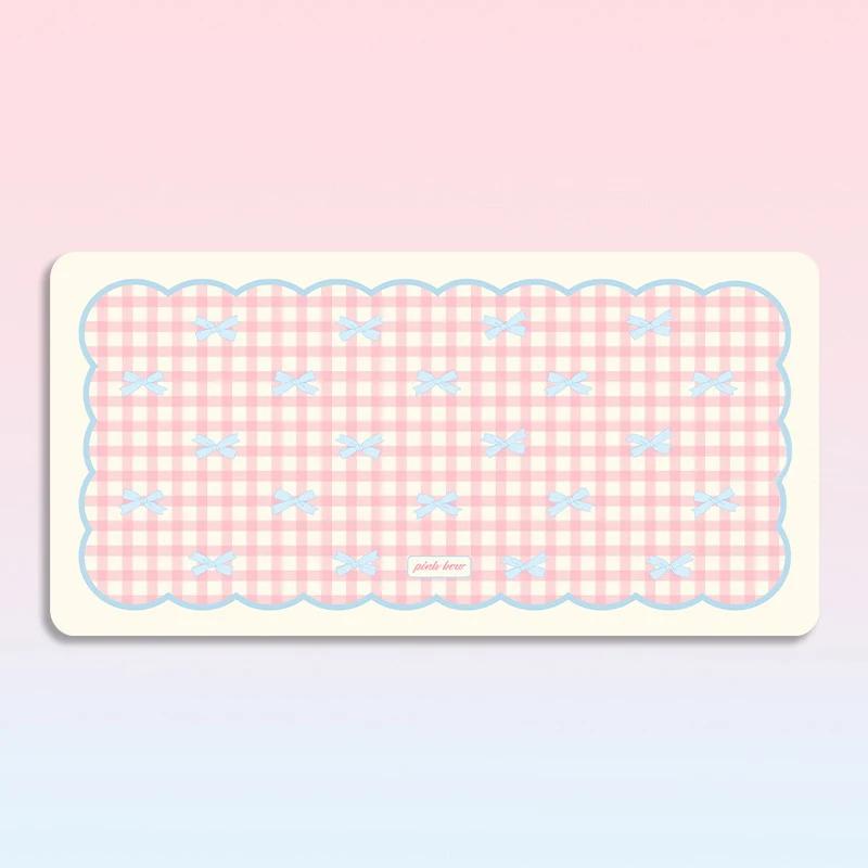 Pet Waterproof Carpet Cat Dog Eating Mat Blue Plaid Pvc Leather Non-slip Floor Mats Cute Sweet Home Decoration Rug for Kitchen