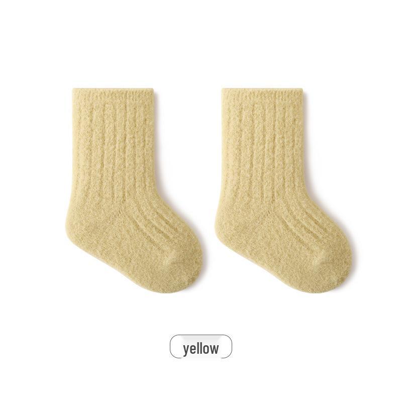 Solid Color Fleece-Lined Mid-Calf Baby Socks - Combed Cotton, Warm Terry, Class A Quality