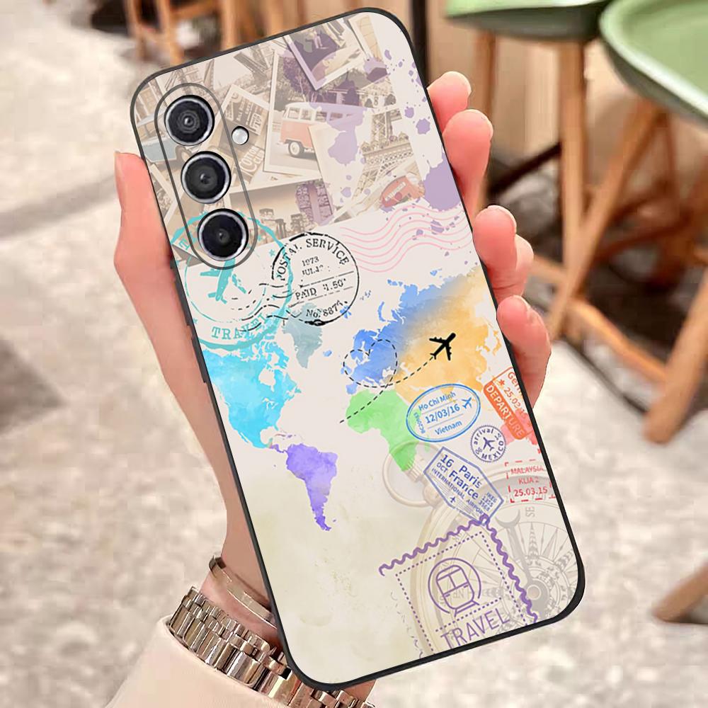 Travel Airplane Route Phone Case For Samsung S25 Edge 24 23 22 21 20 Ultra Plus Fe Galaxy A54 53 34 25 16 Silicon Cover