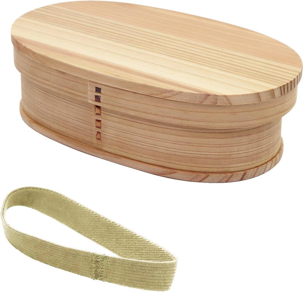 Osaka Choseido Magewappa Bento Box with Dividers and Lunch Band Beige (Long Oval 550cc, Band)