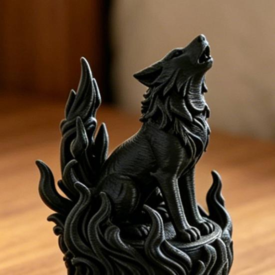 3D Printed Wolf Heart Sculpture Dark Flame Symbolic Decor with Hardcore Aura, PLA  Eco-Friendly Office Statue Home Decor for Living Room & Shelf