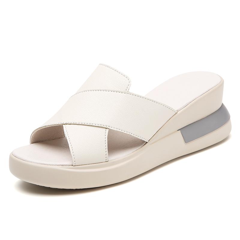 

Women Platform Wedge Slide Sandals Lady Comfy Thick-soled Muffin Slipper for Outdoor Office Holiday Seaside Beach Mother Sandals 40 бежевий