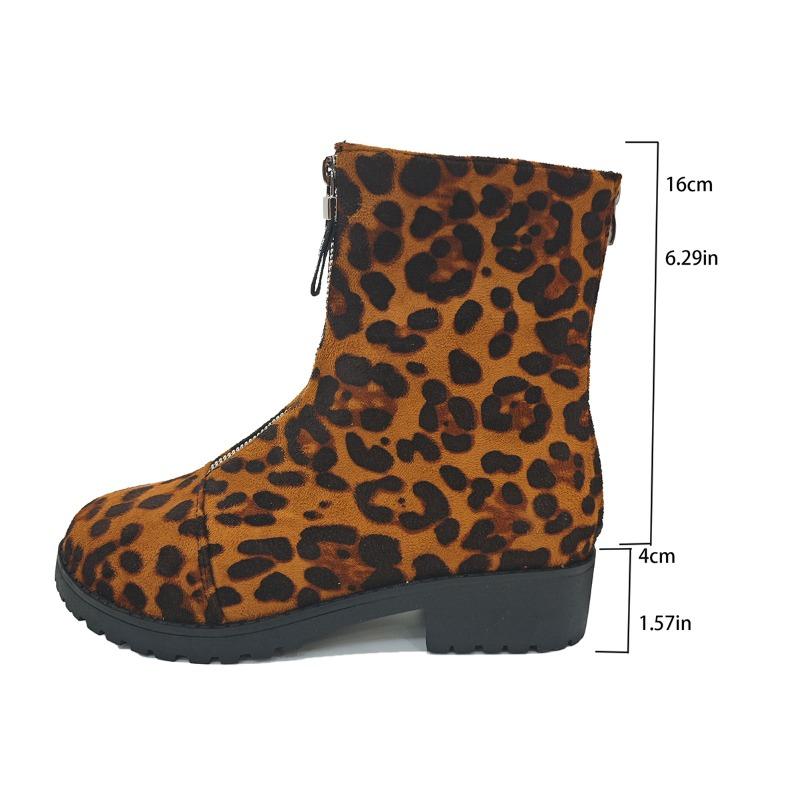 Leopard Print Women Ankle Boots Platform Suede Shoes  Trend Winter Snow Boots Chunky Heels Fur Warm Sneaker Zip Botas Mujer
