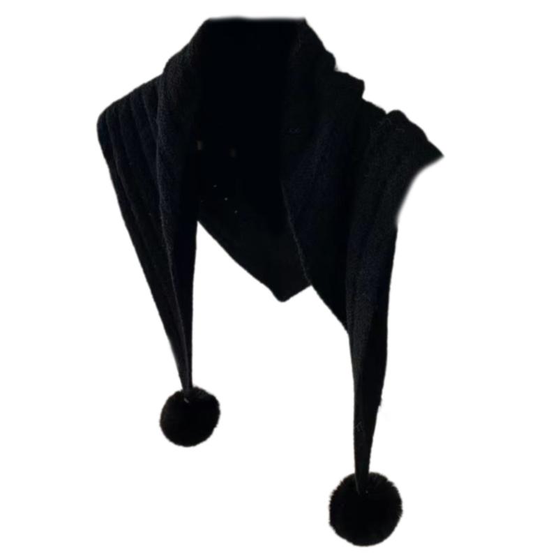 Multipurpose Shawl with Pompoms for Indoor Outdoor Windproof Accessory Neckwear Knitted Scarf Shoulder Wrap Neckwear