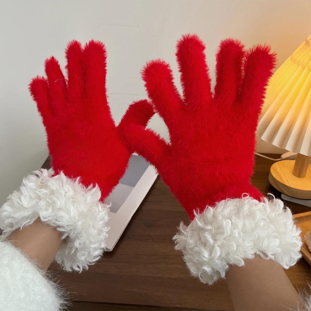 Thickened Knitted Winter Gloves Women's Touchscreen Compatible Fingerless Protector Warm Fleece Lined RChristmas Halloween Glove