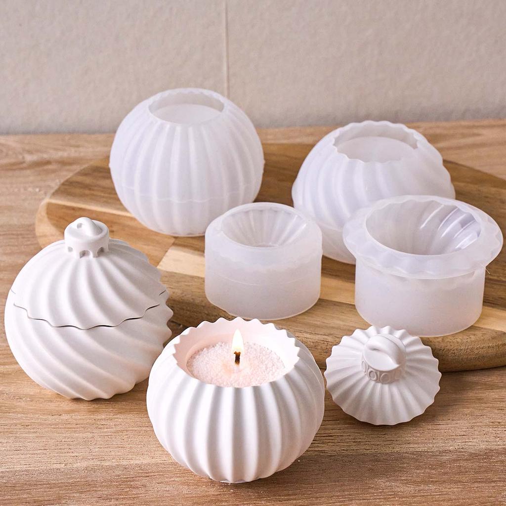 Rotation Stripe Candle Jar Silicone Mold DIY with Lid Storage Box Craft Gift Making Plaster Resin Flowerpot Clay Molds Home Deco