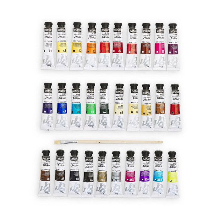 Peinture acrylique - Pébéo - Studio Acrylics - 30 tubes de 20 ml - Haute viscosité - Satiné