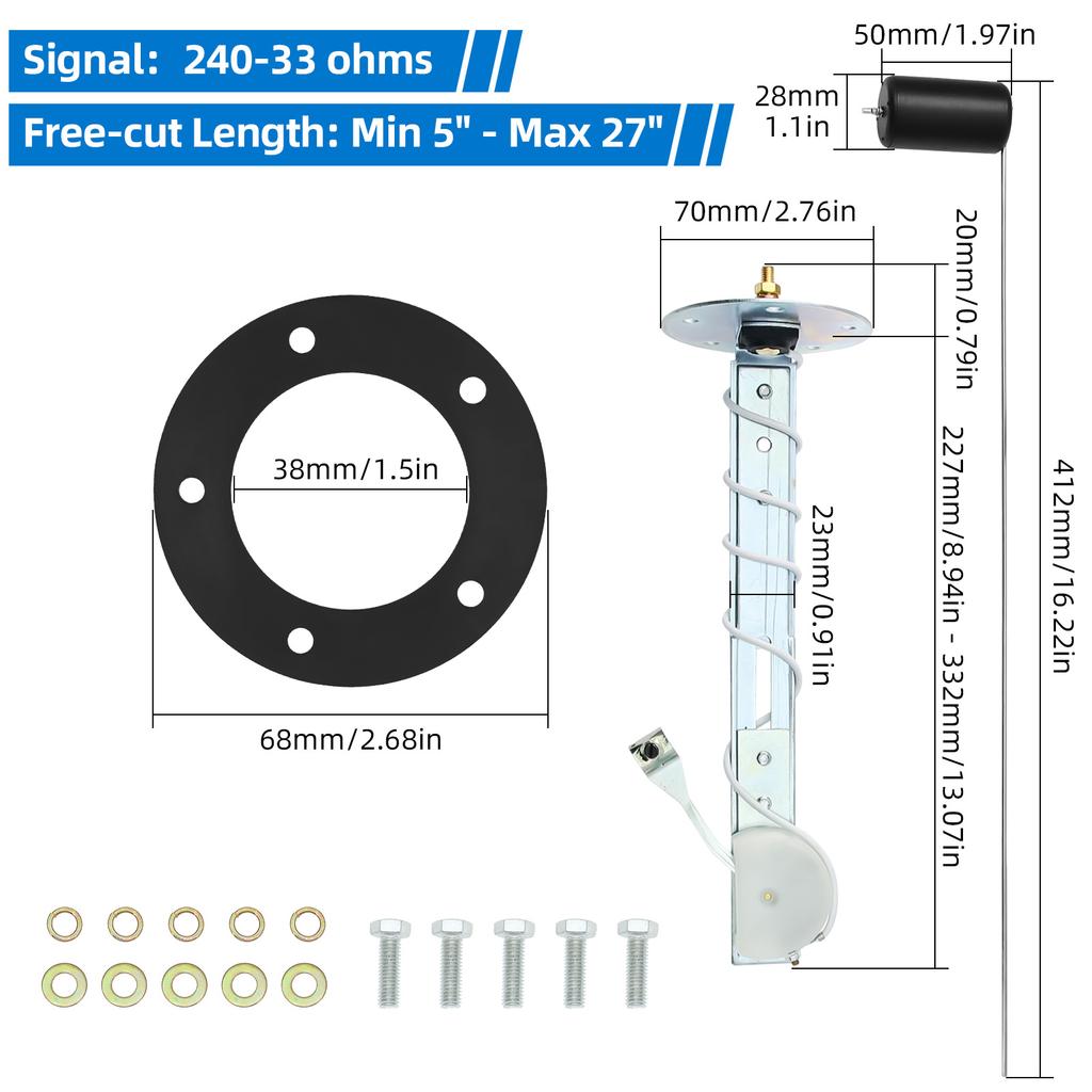 Auto Fuel Float Sensor 0~90 Ohm/0-190ohm/240-33ohm Stainless Steel Fuel Level Oil Tank Sender For 4/6/8 Cylinder Fuel Gauge