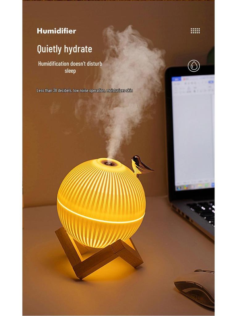 New Lark Planet Lamp Humidifier: Large-Capacity Night Light with Wooden Stand E330