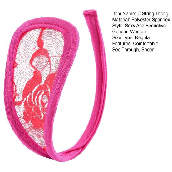 Women C String Underwear Sexy Floral Lace C Shape Mesh Thong Seamless Sheer See Through Panties for Bachelorette Valentine's Day