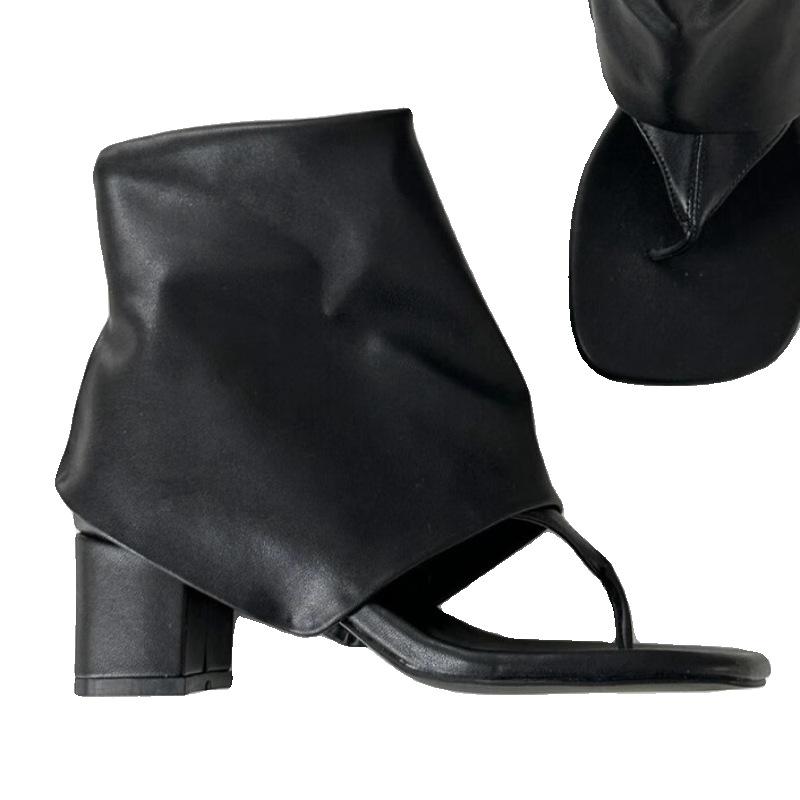 2025 Summer New Thick Heel Trousers Toe Sandals Ins Sleeve Toe Short Boots French Temperament Cool Boots Women
