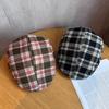 Retro Brown Plaid Forward Hat for Women In Autumn and Winter New Fashion Versatile Face Showing Little Painter Hat British Fashion for Men