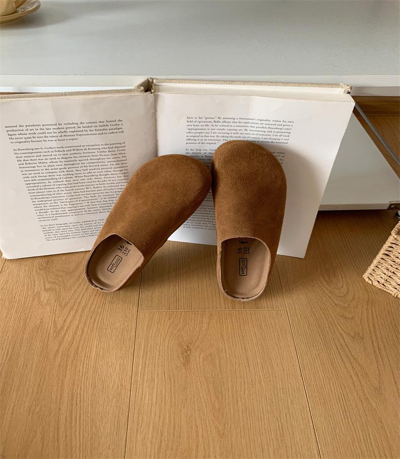 2025 autumn new shoes platform-soled retro one-pedal flat-soled lazy boken bag head half slippers women