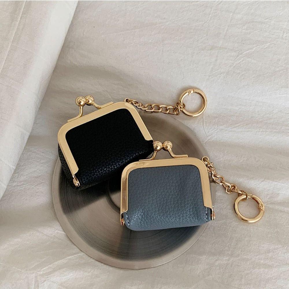 Multicolored Kiss Lock Coin Purse With Keychain Small Item Bag Simple Leather Jewelry Bag Ring