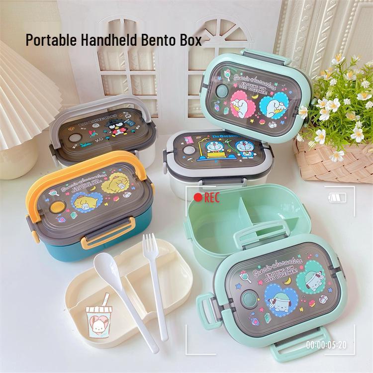 Portable Japanese Double-Layer Bento Lunch Box for Students & Office Workers - Large Capacity, Cartoon Design