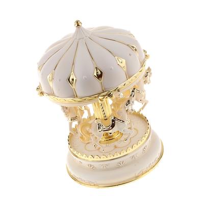 Karusell Speldosa Spinnande hästar Romantiskt bröllop Födelsedag Xmas Present Beige